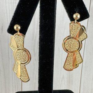 Vintage NOS 14 Karat Yellow Gold 2 Tone Southwest Concho Dangle Earrings